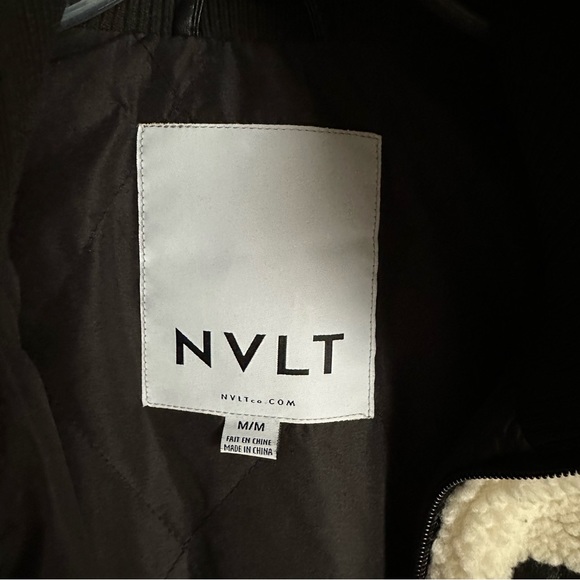 NVLT Anthropologie cream sherpa fleece longline jacket w/ faux leather accent - Picture 10 of 12